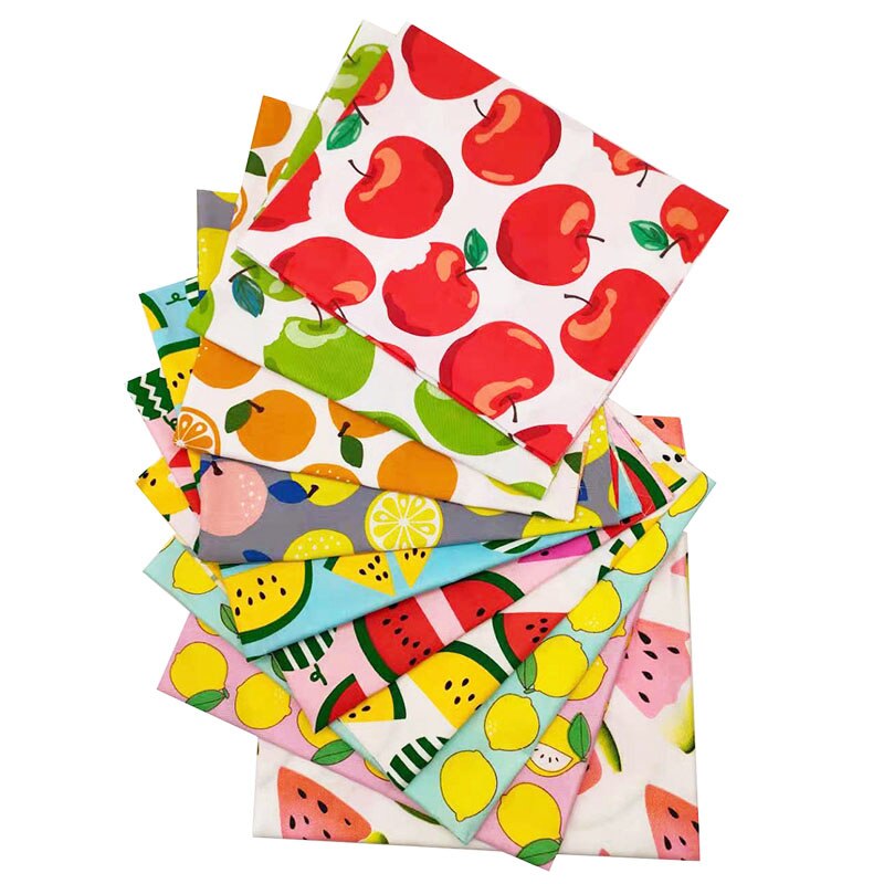 Tecidos de algodão estampados, 50cm x 50cm, costura, acolchoado para patchwork, bordado, faça você mesmo, artesanal, 8 peças da série frutas