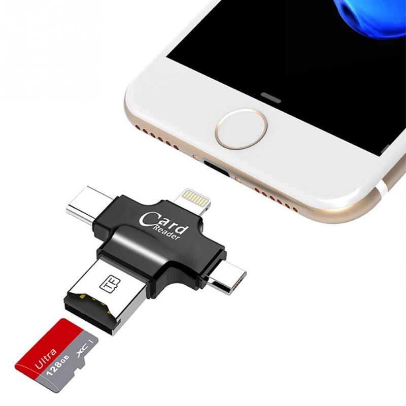 4 in 1 Kaartlezer Type C Micro USB Adapter Micro SD Kaartlezer voor iPhone/iPad Smart OTG-Witte Kleur