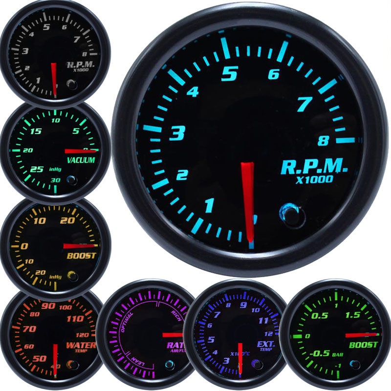 7 Color 2&quot; 52mm Tacometro RPM Meter LED Car Auto Tachometer Gauge Gauge Vacuum Car Meter Pointer Universal for Gasoline Motor