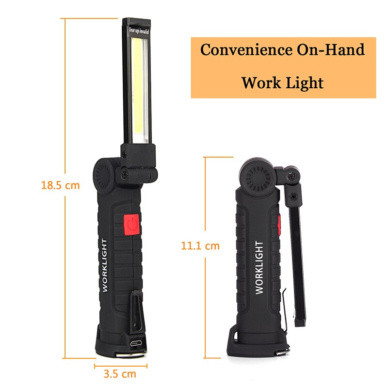 Usb oplader 180 graders rotation bærbar cob led arbejdslygte magnet lommelygte krog folde lommelygte sort lille