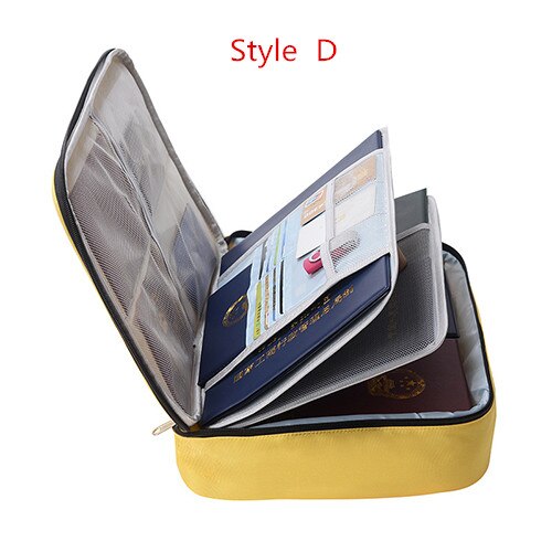 Bolsa de documentos de gran capacidad para pasaporte de viaje, organizador de tarjetas, paquete de almacenamiento impermeable para negocios para hombre: D Style Yellow