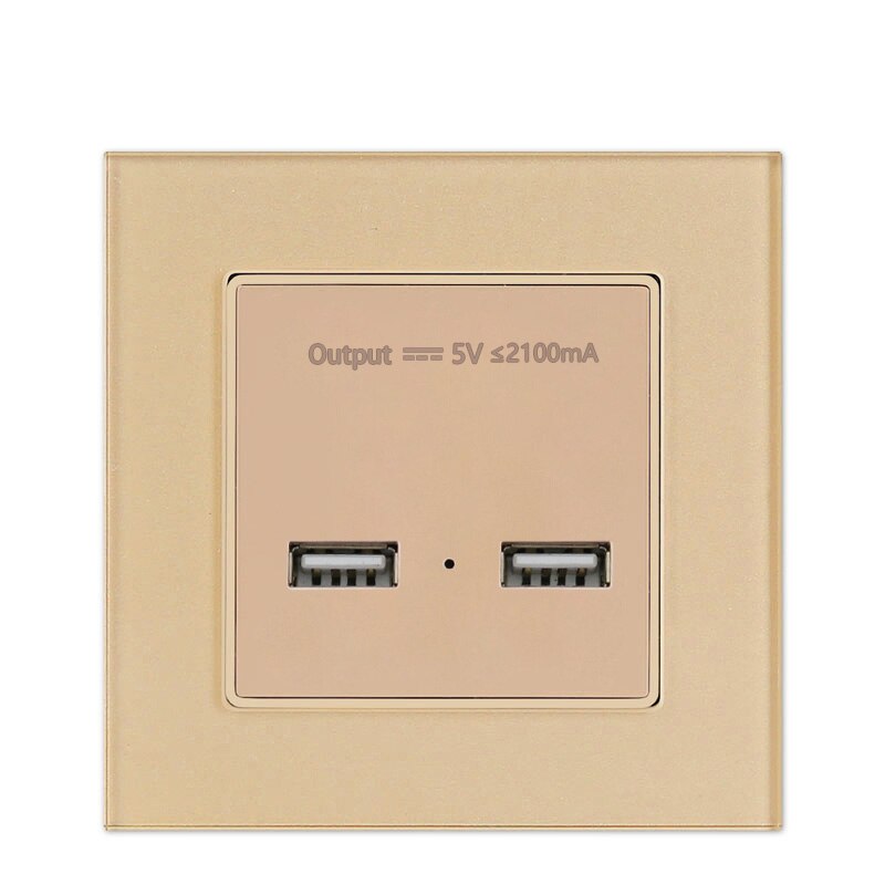 Atlectric EU FR Standard Wall Socket Dual USB Port European French Socket Tempered Glass Panel Outlet Electrical Plug: Double USB Socket