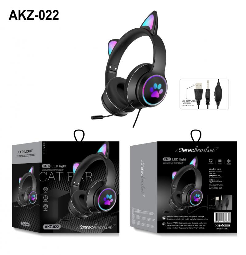 Cute Cat Ear Wired Headphone Noise Reduction Virtual Dual Mic 7.1 Channel LED Light Gaming Headset For Laptop Computer Gamer: 05