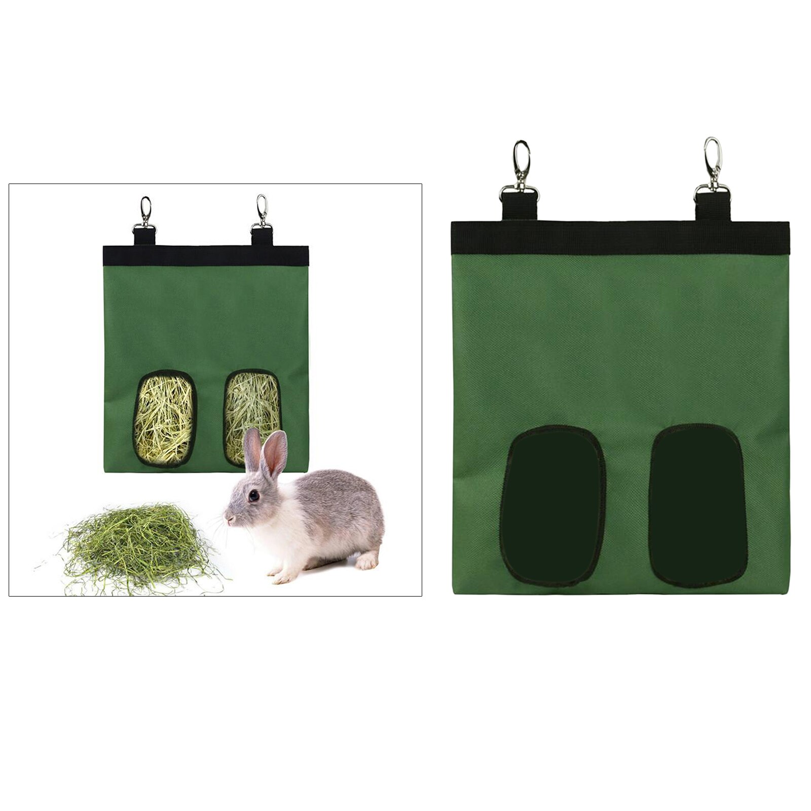 2- vindue kanin høføder taske små kæledyr hø fodringspose sæk med hængende kroge: Grøn