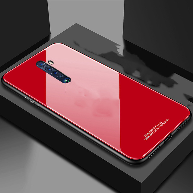 Glossy Gehärtetes Glas Fall Für OPPO Reno 2 2Z 2F Fall Harte Glänzend Stoßfest Zurück Abdeckung Fällen Für Reno Z 10X ZOOM Fundas Coques: For OPPO Reno / Red