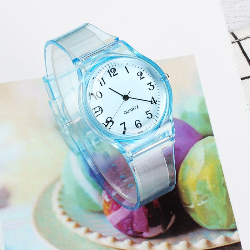 Relojes de pulsera a la para hombre y mujer, relojes de cuarzo informales con banda de plástico transparente de Color caramelo, novedad de