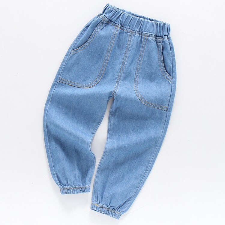 Bebis pojkar kläder cowboy jean byxor sommar mjuka denim harem byxor resår midja enfärgad sport pojkar kläder outfit kläder: Ljus / 6t