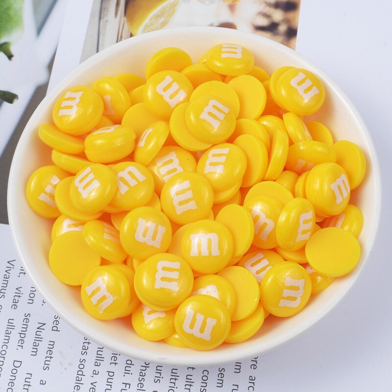 20Pcs Slime Simulatie Hars M Bean Kleur Effen Chocolade Bean Diy Mobiele Telefoon Shell Patch Sieraden Accessoires Slime Filler: YELLOW