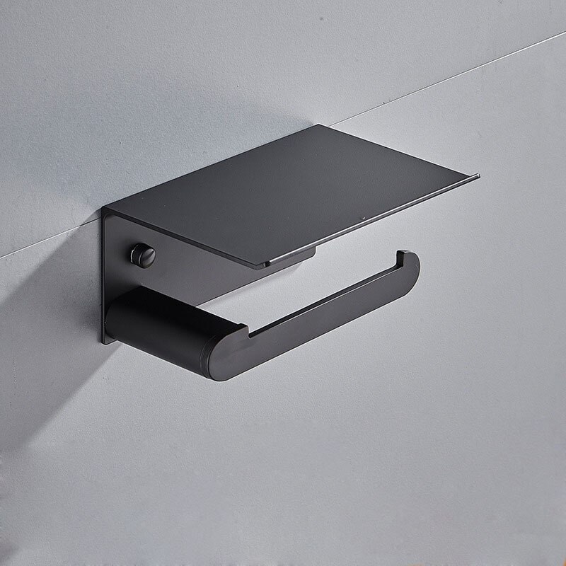 Matte Black Double Toilet Roll Paper Holder Bathroom Accessories WC Towel Holder Rack Shelf Aluminum Material: Black 4