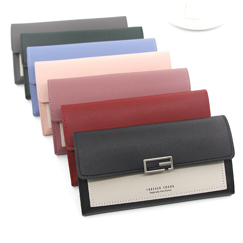 Style Long Korean Style Women's Wallet Simple Clutch Bag Tri-Fold Multi-Function Buckle Multi-Card Position Change Wallet