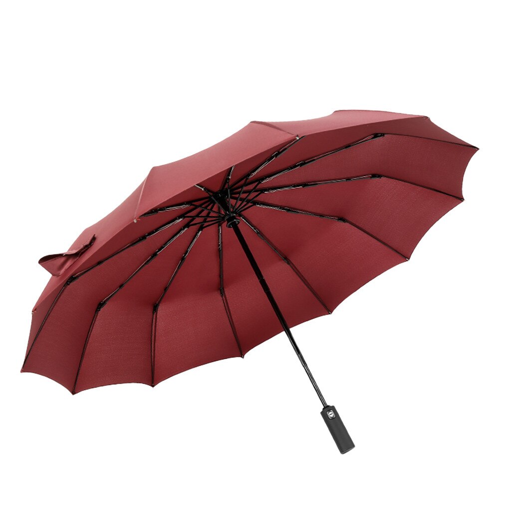 Automatic Large Umbrella Wind Resistant Men/Women Plus Size Sun Parasol Three Folding Anti-UV Windproof Rain Sunshine Umbrella: Red