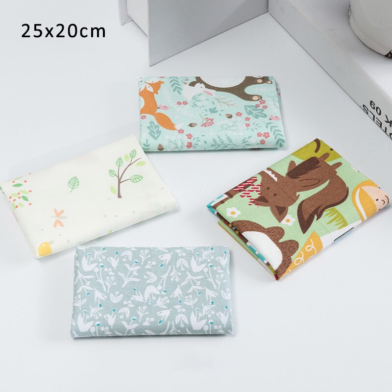 25*20CM 4 Pcs Cotton Fabric Printed Cloth Sewing Quilting Fabrics for Patchwork Needlework Multi Purpose DIY Handmade Material: fox