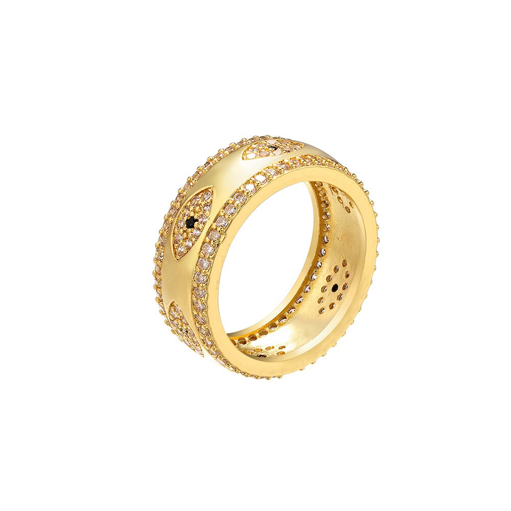 Glück Auge Mikro Pflastern Türkische Bösen blick Ring Gold Silber Farbe Hochzeit Band Ring Party für Frauen Mädchen Schmuck LE477: Gold Farbe
