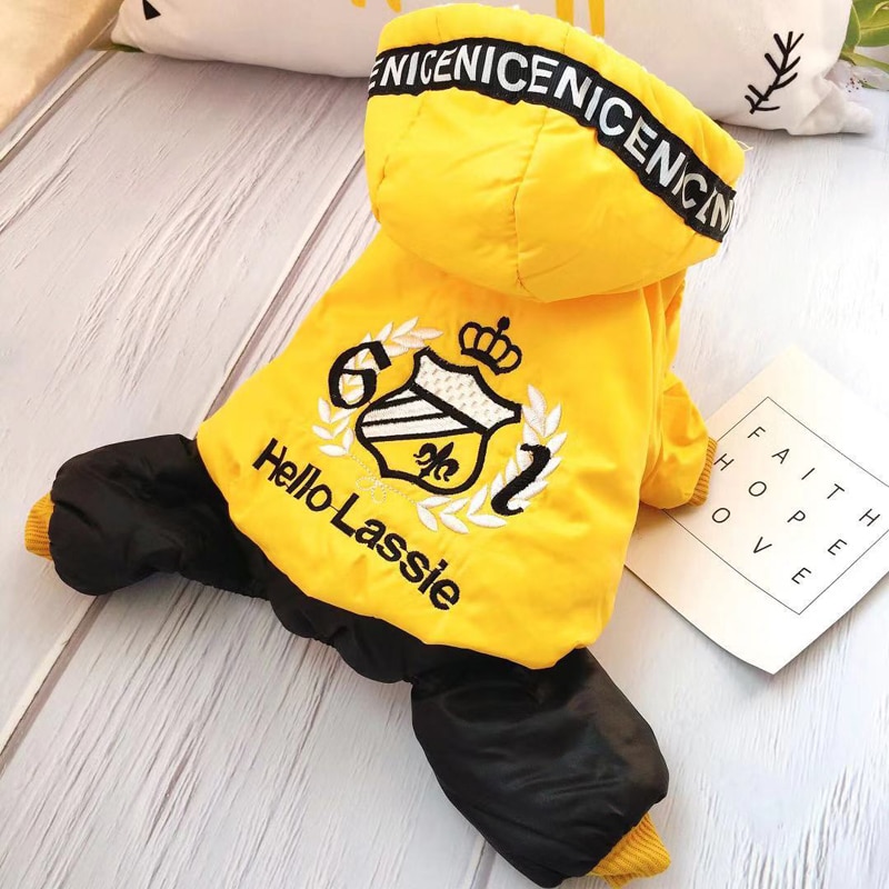 Orange/grøn efterår vinter hundetøj fire ben hundefrakke til små mellemstore kæledyr skinnende broderede hunde jumpsuit 10e