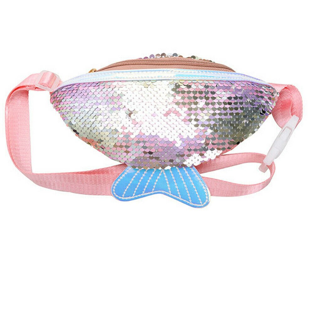 Leuke kind meisje taille tas pailletten glitter mermaid heuptasje mode kid bag purse heuptas: Roze