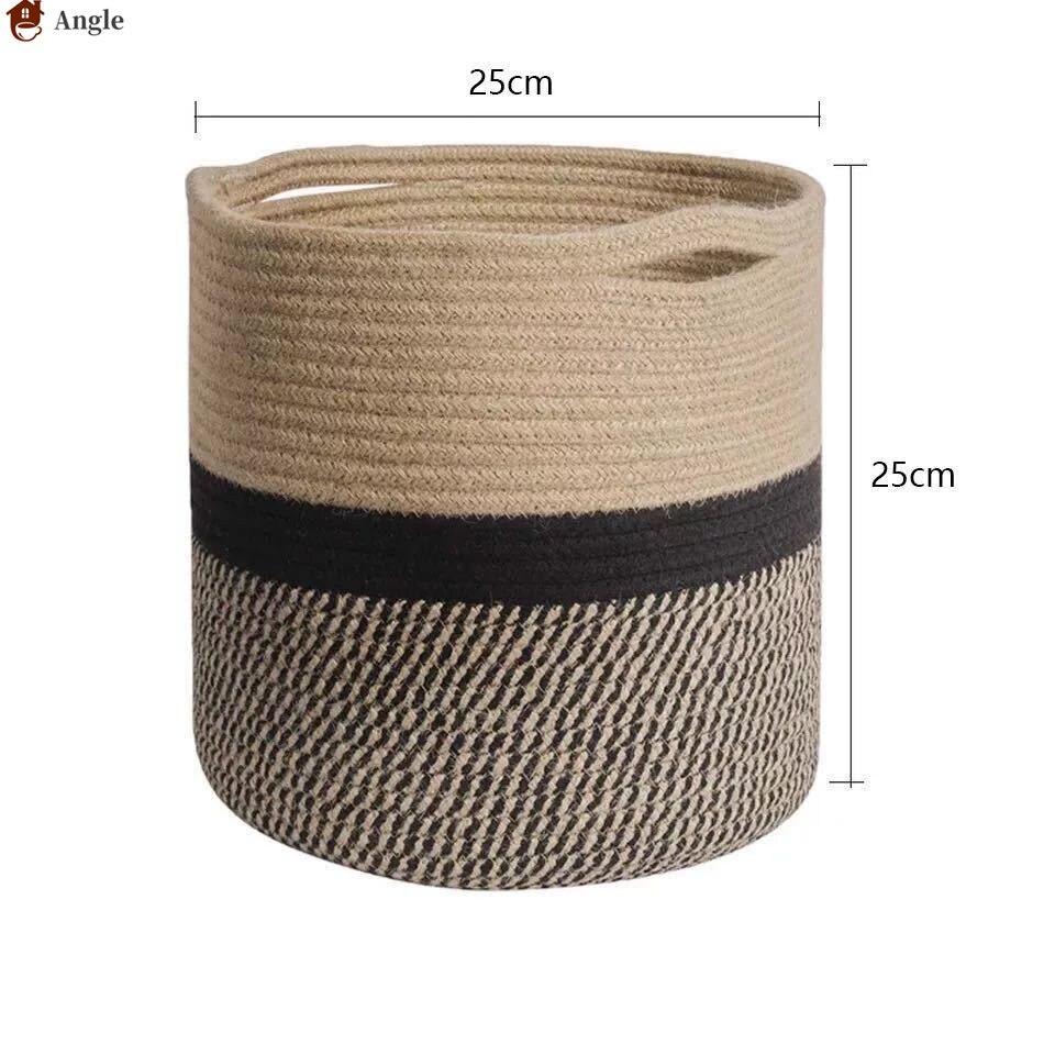 Hand-woven Storage Basket Cotton Rope Art Storage Bucket Simple Desktop Container Home Decoration: B 25X25CM
