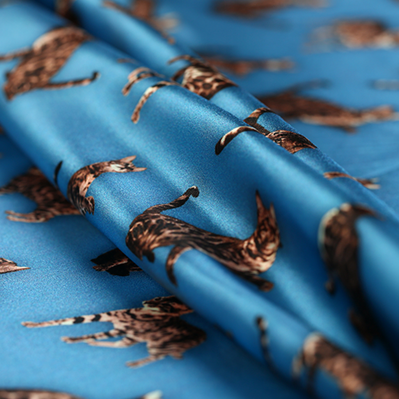 19 Spring Summer Persian cat Digital Print 95%Silk 5%Spandex Charmeuse Fabric For Women Dress 100cm Wide Cloth DIY Sewing
