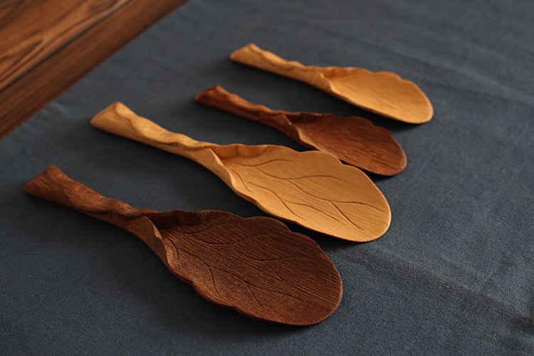 Bambus te scoops håndlavet udskåret lotusbladsår te skovl te ske miljøvenligt te værktøj tilbehør