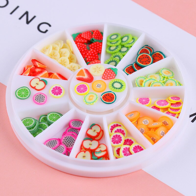 Décoration pour les ongles fruits 3D, 12 motifs/boîte, joli pastèque, Orange et fraise, coloré et brillant