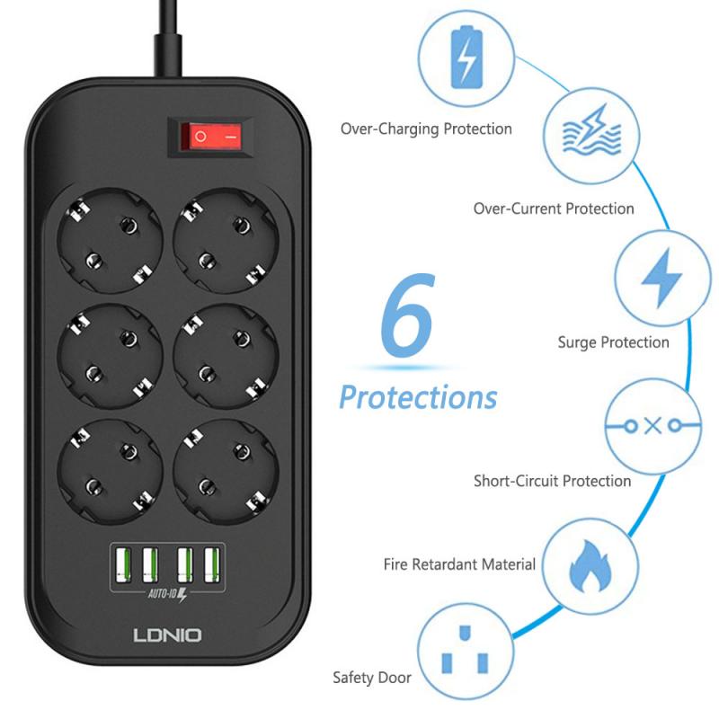 Smart Power Strip with 6 AC Outlets 4 USB Ports Surge Protector with Timing Function Voice Control works with Alexa Google Home