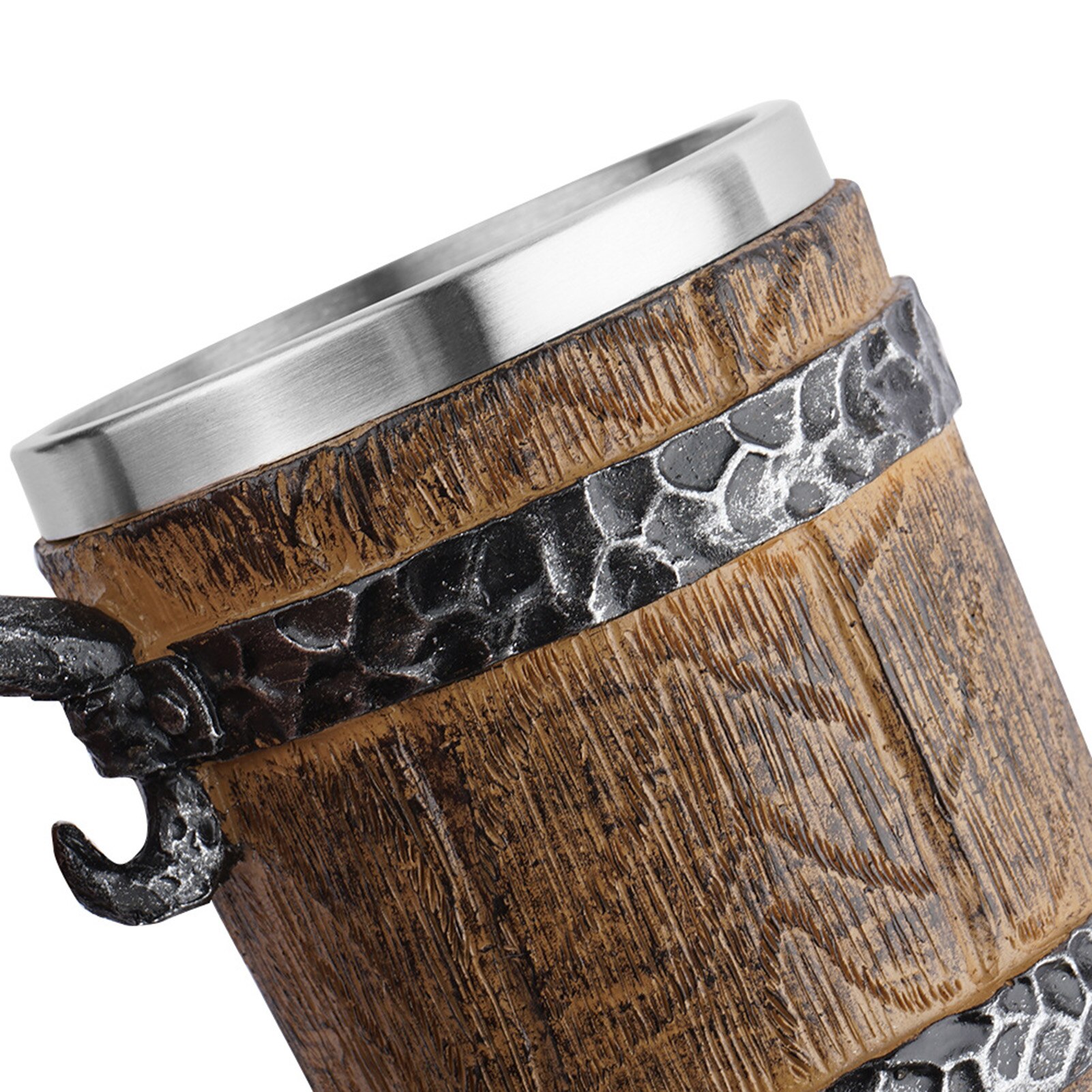 Wasser Tasse Eiche Barrel Bier Becher Edelstahl Nachahmung Eisen Griff Becher Persönlichkeit Büro Harz Handwerk Große Wasser Glas Becher