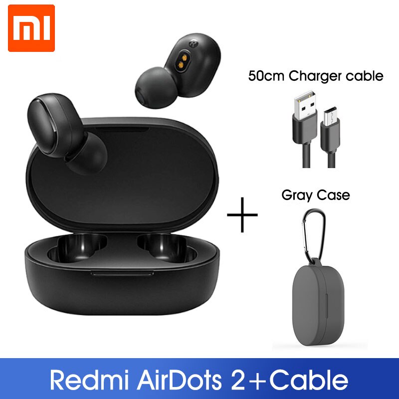 Originele Xiaomi Redmi Airdots 2 Tws Bluetooth 5.0 Ruisonderdrukking Met Mic Ai Controle Redmi Airdots S Echte Draadloze Headset: grey case cable
