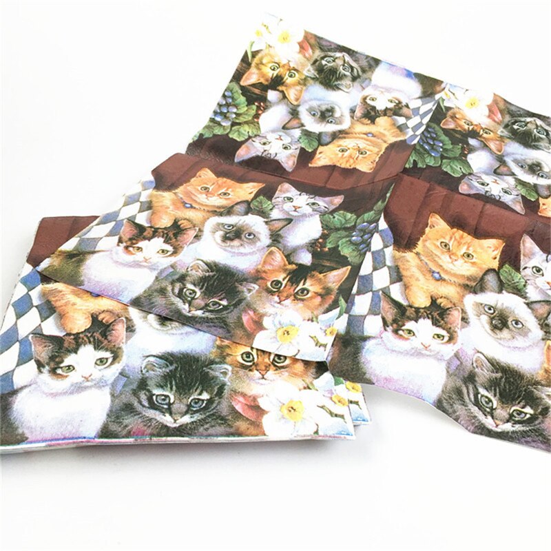 20 Stks/zak Servetten Papier Katten Decoupage Servet Papieren Tissue Voor Xmas Wedding Decor Party Tafel Levert