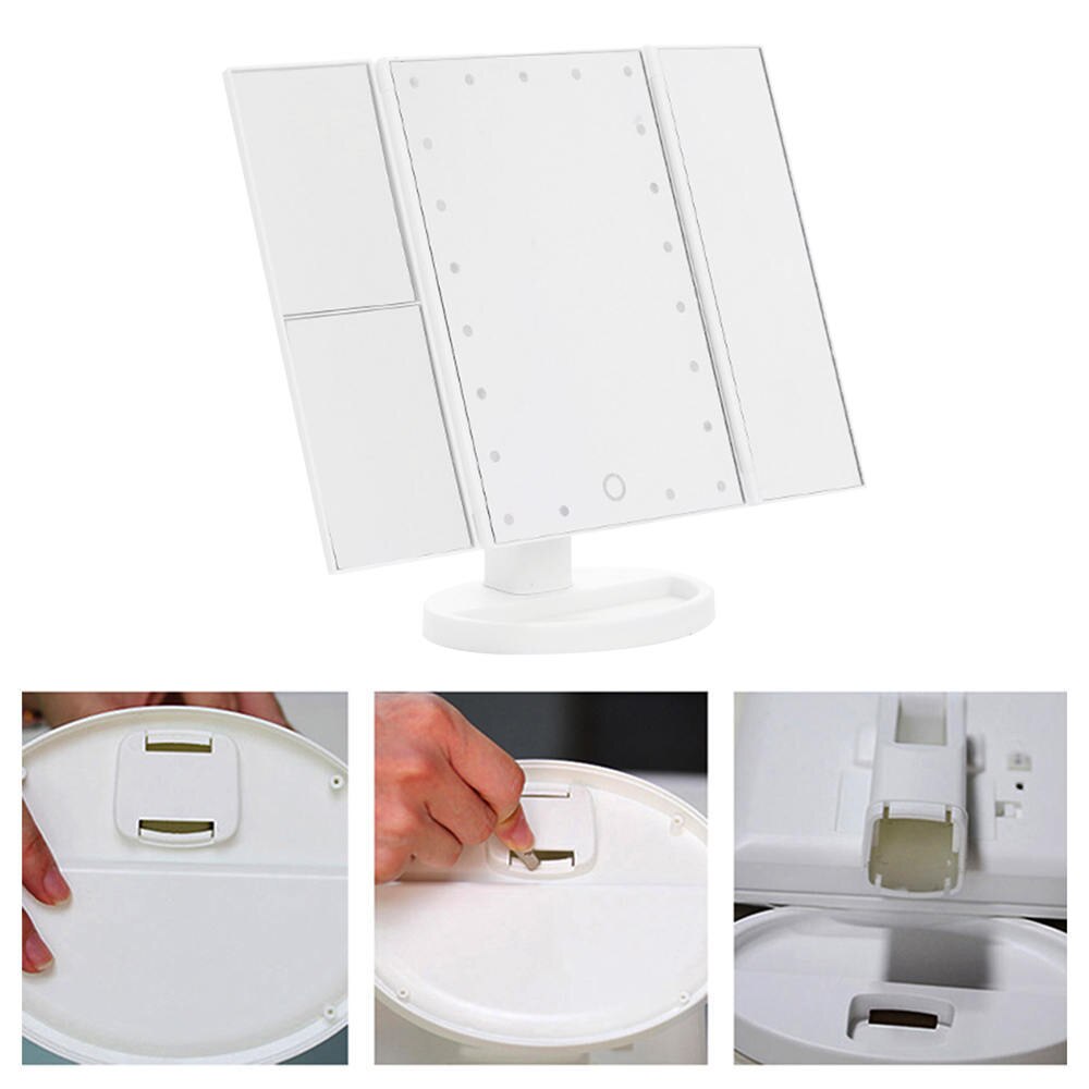 Led fold makeup spejl skrivebord kosmetisk spejl forstørrelsesglas makeup skønhedsværktøj 3 folde justerbart makeup spejl