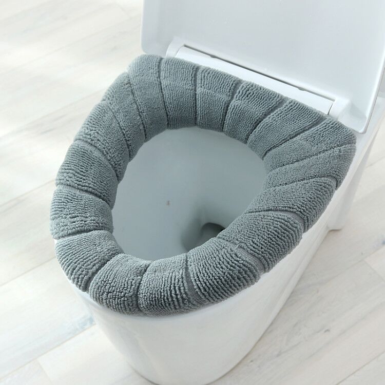 1 stk tykkere varmt græskar mønster toiletsæde låg rund form ren farve strik toilet sæde betræk til toilet badeværelse tilbehør: Grå