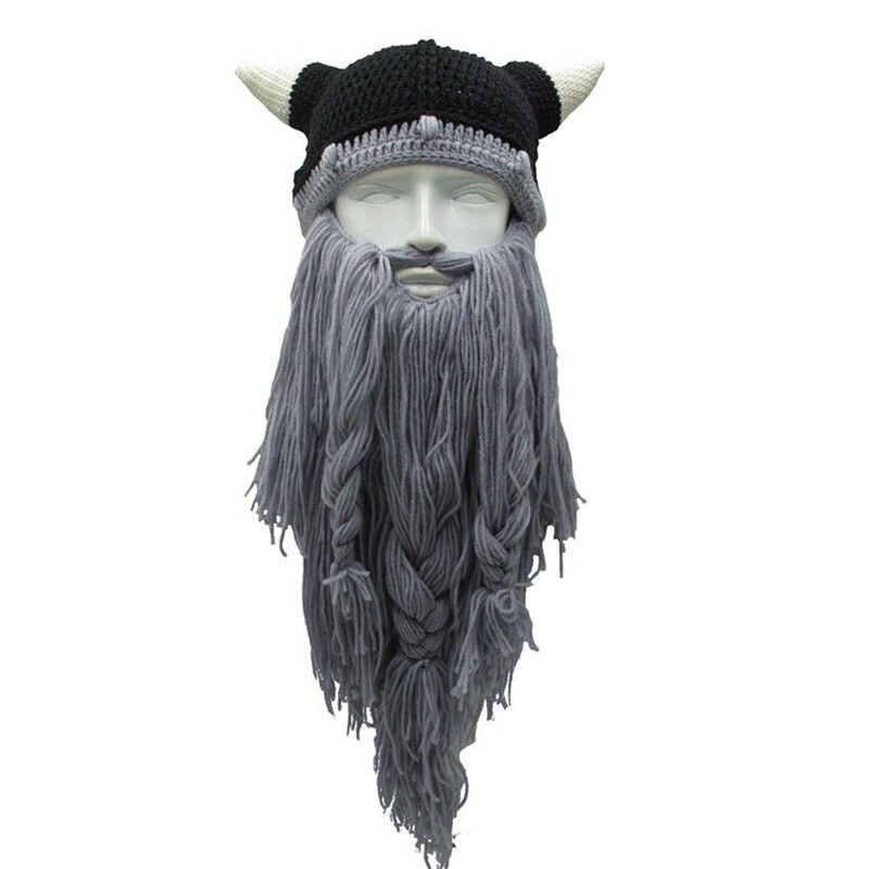 Hirigin brand strik viking skæg horn hat skøre ski cap cap barbarian beanie halloween uk: B