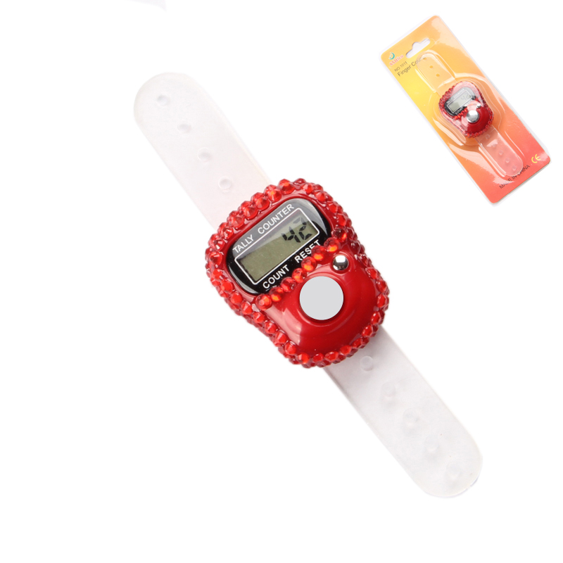 Fingertellerkompass islamsk tasbih-perle 5 digital led elektronisk håndholdt teller klikkerteller ring: Rød