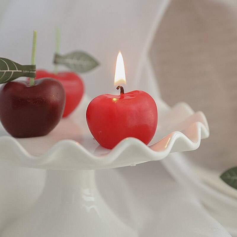 4Pcs Cherry Geurkaarsen Fruit Vorm Kaarsen Jaar 2022 Wedding Home Decoratie Tafel Kaarsen Sets Foto Props