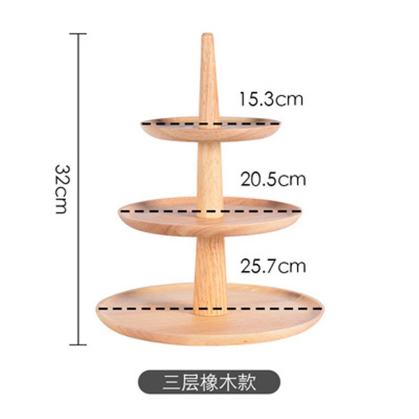 Multi-Layer Massief Houten Dessert Rack Eiken Acacia Houten Plaat Hotel Buffet Fruit Snack Dessert Dienblad Massief Hout Fruit dessert Rack: Three-layer oak