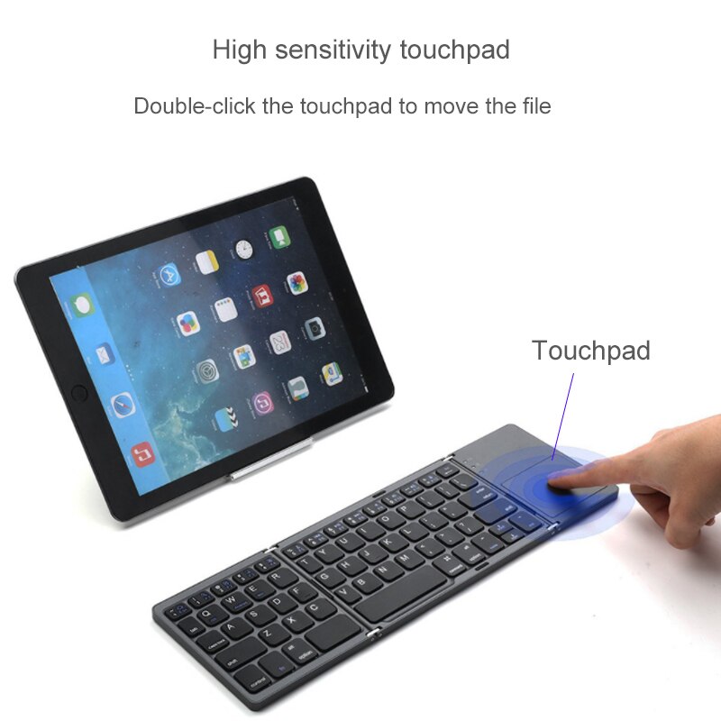 CHUANCHI B033 Portable Twice Folding Bluetooth Keyboard BT Wireless Foldable Touchpad Keypad for Windows/IOS/Android ipad Tablet