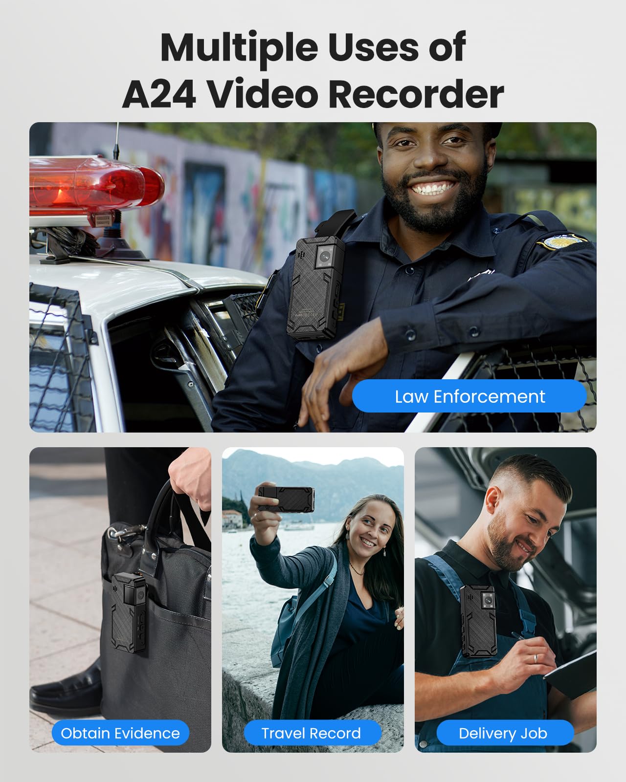 BOBLOV Mini caméra A24 HD 1296P sport Action DV appareils photo numériques Protection de sécurité petit caméscope poche Police corps Camara