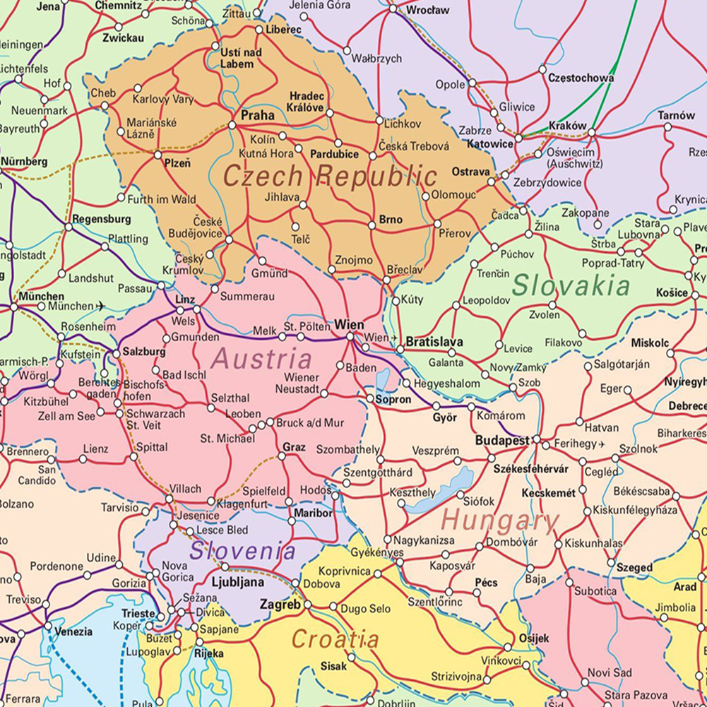 84*59cm Transportation Map of The Europe Political Map Wall Art Poster Canvas Painting Classroom Home Decor School Supplies