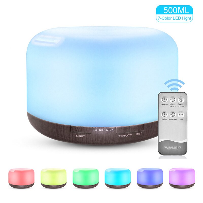 1000Ml Aroma Diffuser Ultrasone Luchtbevochtiger Aromatherapie Essentiële Olie Mist Maker Met Afstandsbediening Nachtlampje Voor Thuis: 500ML Dark Woodgrain / ons