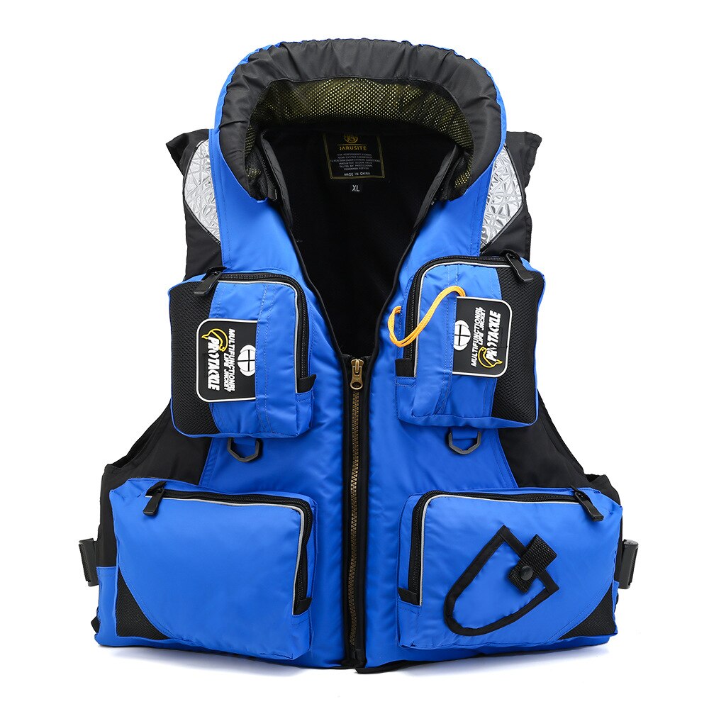 Multifunction Fishing Jacket Water Sports Adult Safety Life Jacket Fishing Swimming Boating Drifting Survival Vest: Blue / L