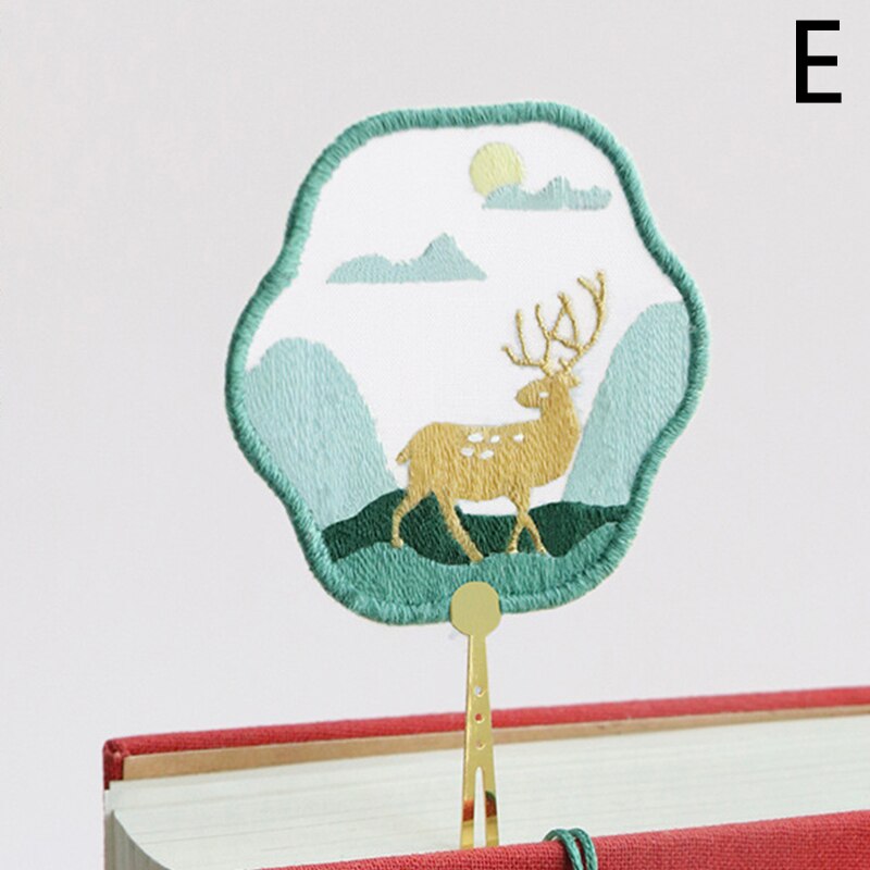 DIY Embroidered Bookmark Material Package Embroidery Starter Kit With Flowers Plant Pattern Color Threads Handmade Bookmark Kit: E