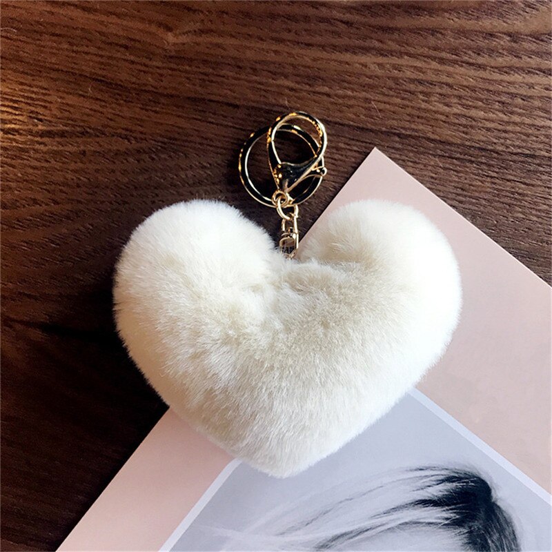 Llaveros para chica juguete de ornamento bebé niños niñas Corazón de amor juguetes de peluche suaves bola de peluche llavero de Metal llaveros para niños juguete para