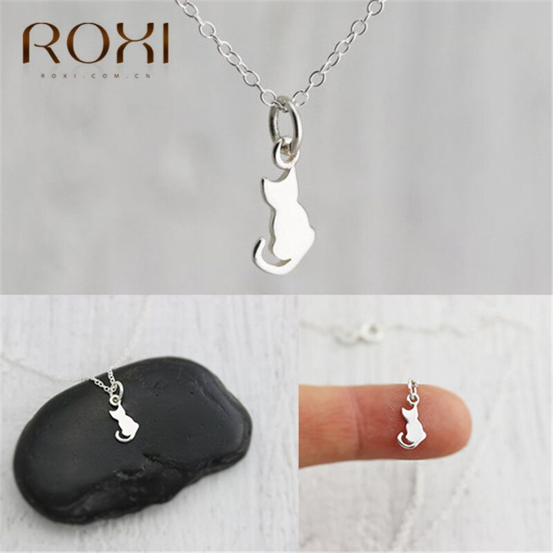 ROXI 100% 925 Collana in Argento Donne carino gatto Pendente Della Collana A Lunga Catena Dichiarazione Della Collana Del girocollo Monili di Cerimonia Nuziale del Regalo