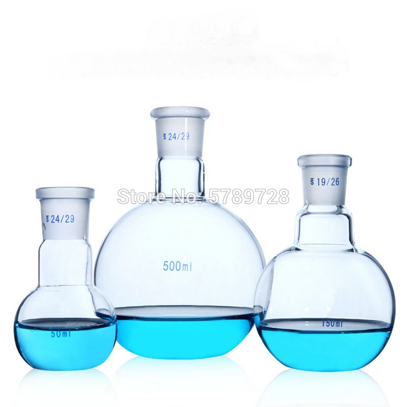 1 stk 50ml to 2000ml enkeltmundede destillationskolbe med fladbundet standard frostet mund 19# 24# 29#