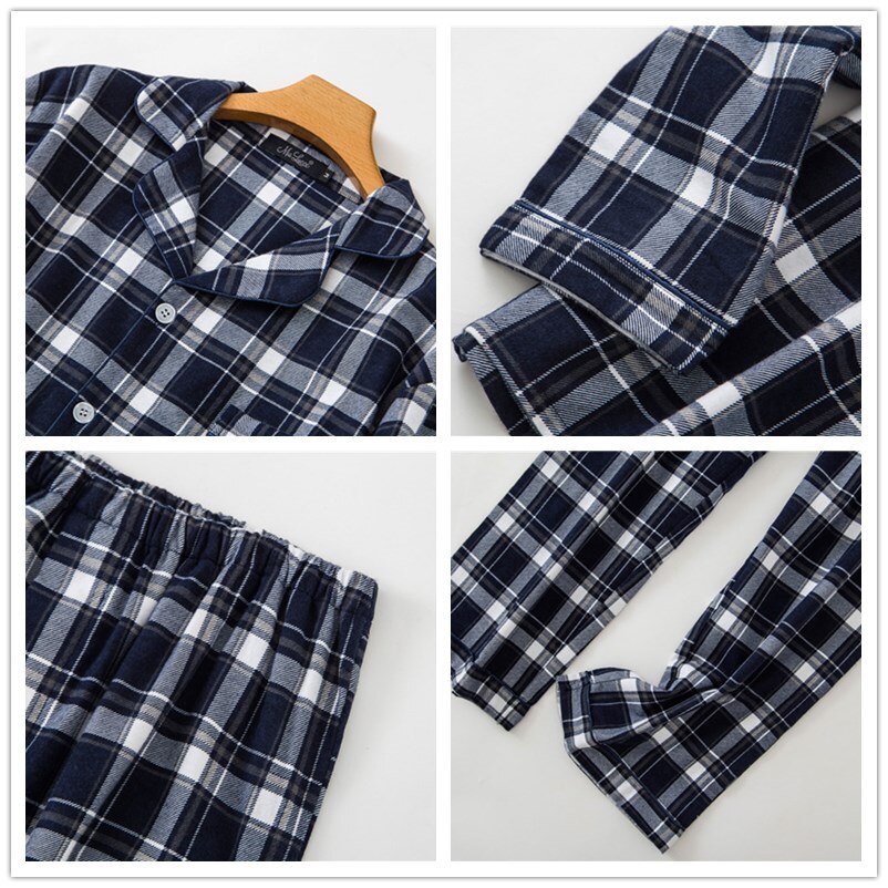 Pijama de franela a cuadros para hombre, conjunto de ropa de dormir suave de terciopelo, algodón, pantalones de manga larga, color negro, primavera y otoño, 100%