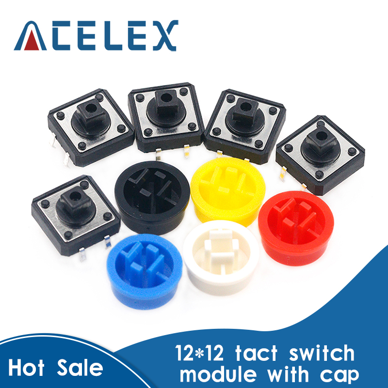 Interruptor de botón táctil para Arduino, pulsador momentáneo de 12x12x7,3 MM, con tapa táctil, 25 unidades (5 colores), 25 unidades