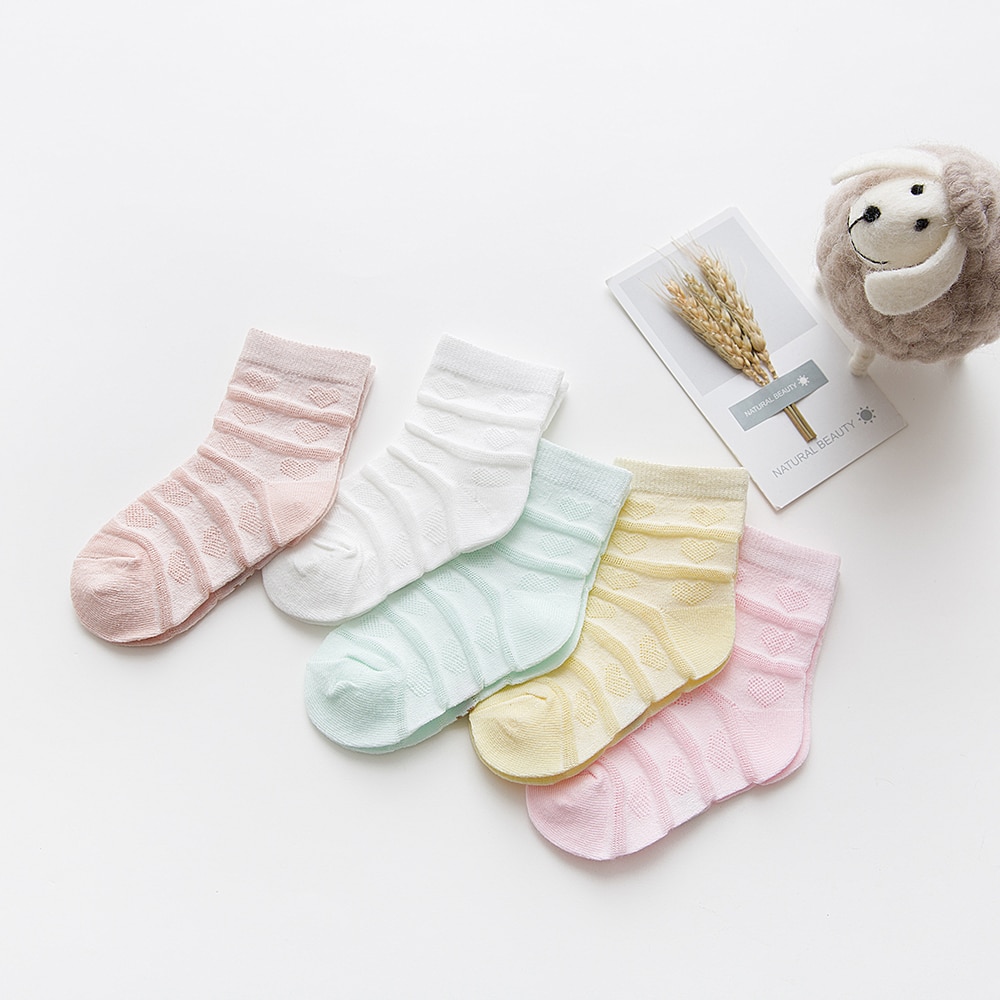 5 Paare/los 0-2Y Baby Socken Sommer Baumwolle 3D Karikatur Ebene freundlicher Socken Mädchen Gittergewebe Nette Neugeborene Junge Kleinkind Socken Baby