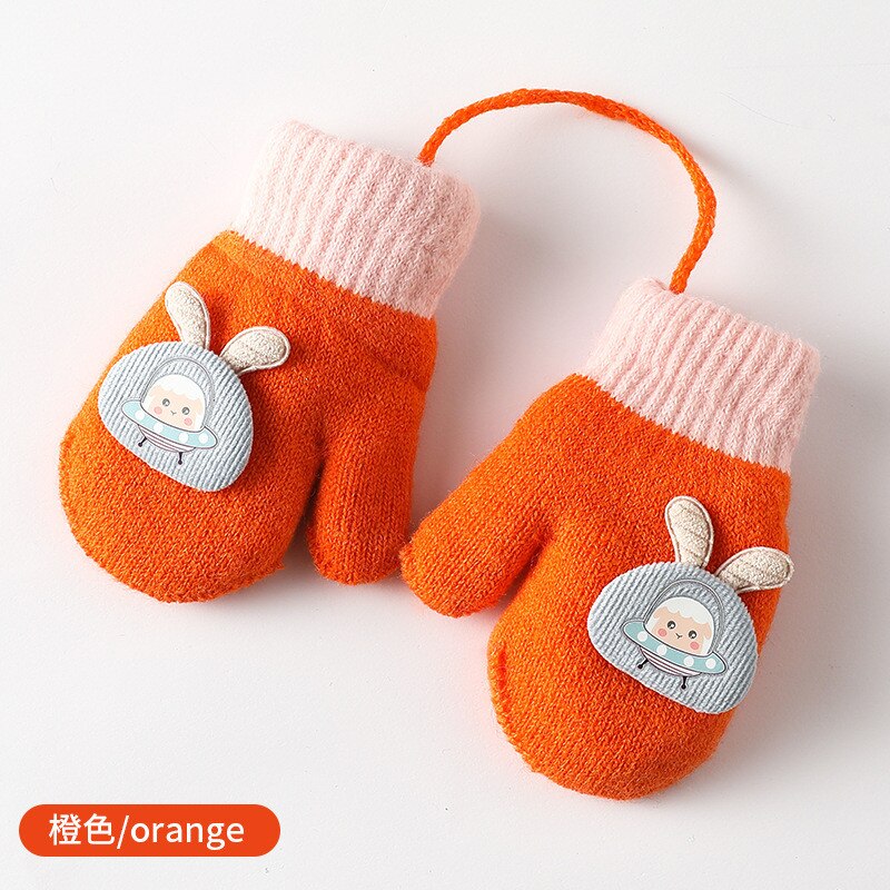 Guantes de dibujos animados para niños, manoplas suaves y cálidas, de punto, accesorios de Navidad: Orange
