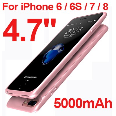 7000Mah/5000Mah Slanke Ultra Dunne Batterij Case Voor Iphone 8 7 6 6S Power Bank Backup charger Case Cover Voor Iphone 6 6S 7 8 Plus: 6 6s 7 8 Rosy 5000