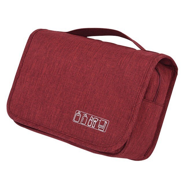 Bolsas de viaje para cosméticos Oxford, a prueba de agua, para hombre y mujer, bolsa de aseo de maquillaje portátil, doble capa, organizador, bolsa de belleza, funda: B-Wine red