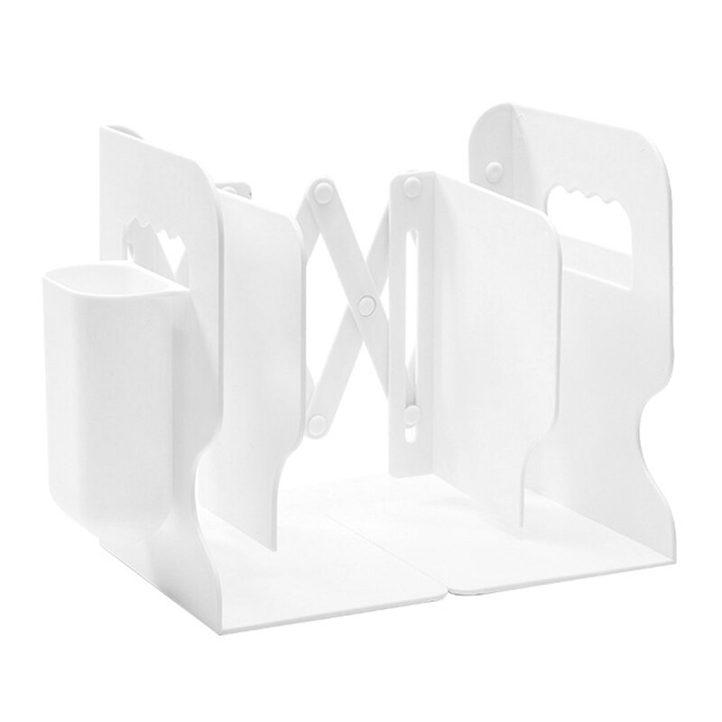 Estantería ajustable para libros, soporte retráctil para libros, múltiples compartimentos con soporte para bolígrafos, organizador de escritorio para el hogar y la Oficina: Blanco