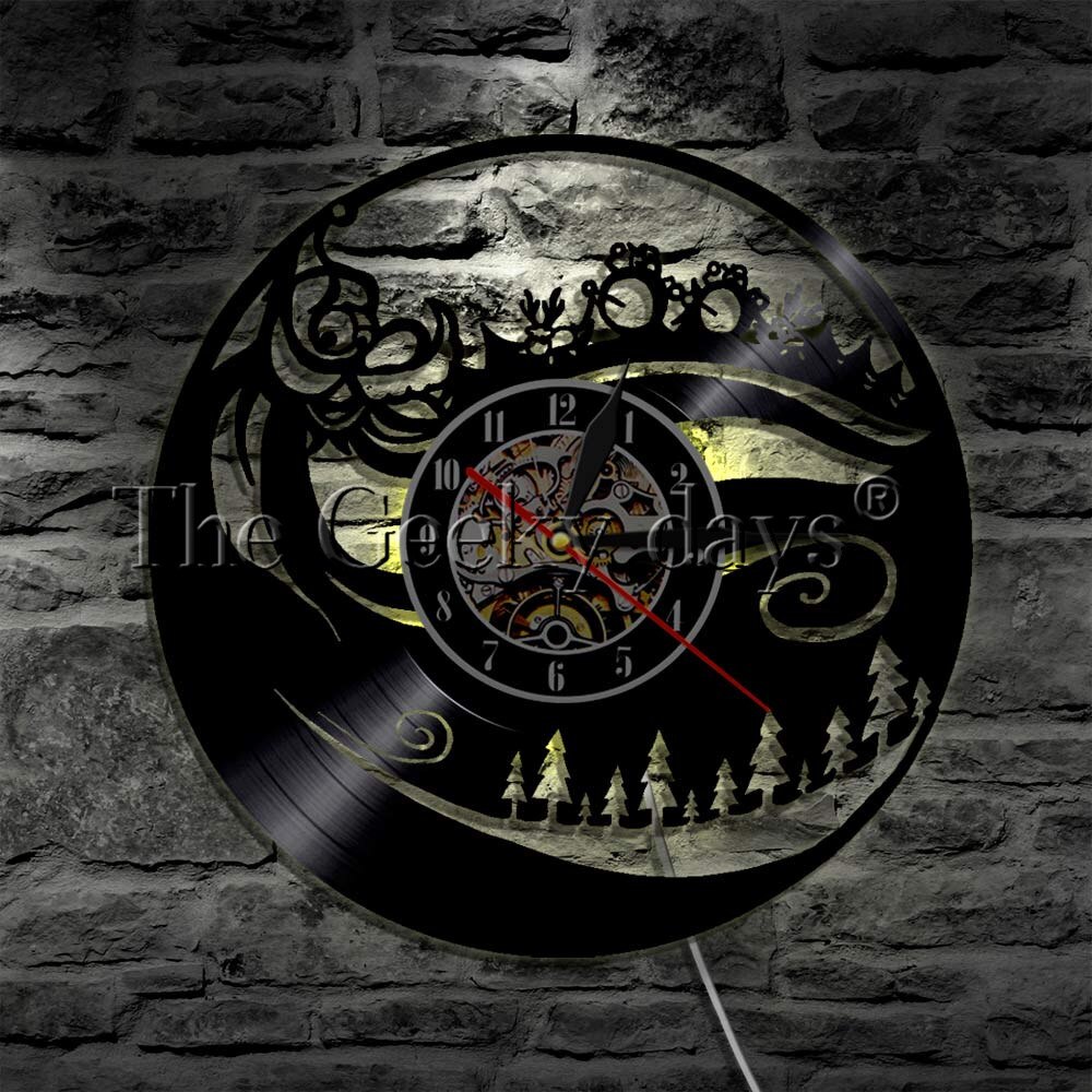 Weihnachten Baum Schneemann LED Silhouette Hintergrundbeleuchtung Licht Vinyl Uhr Farbe Ändern Moderne Atmosphäbetreffend Nachtlicht Für freundlicher